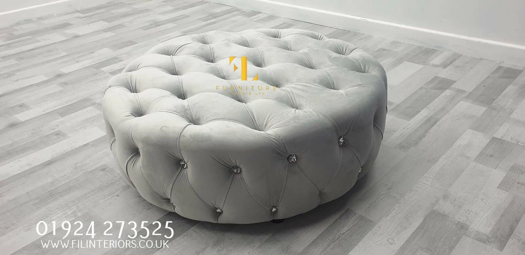 Furniture Imports LTD 3+2 SOFAS Chesterfield Round Sofa FULL UPHOLSTERY Footstool
