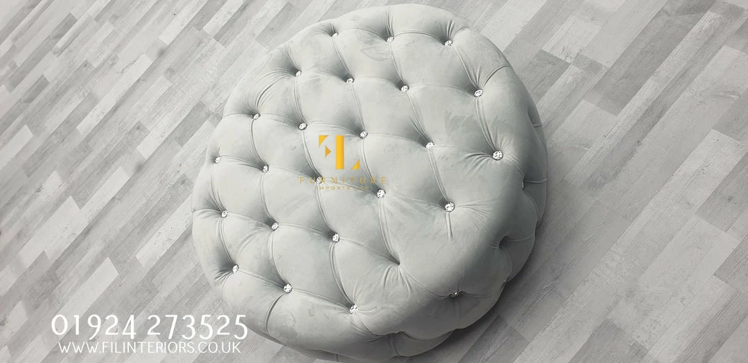 Furniture Imports LTD 3+2 SOFAS Chesterfield Round Sofa FULL UPHOLSTERY Footstool