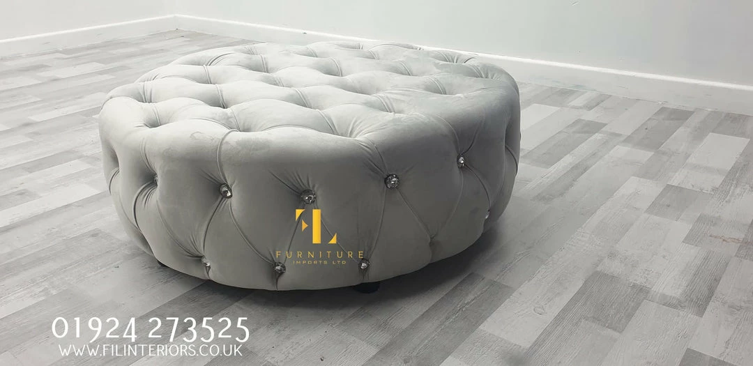 Furniture Imports LTD 3+2 SOFAS Chesterfield Round Sofa FULL UPHOLSTERY Footstool