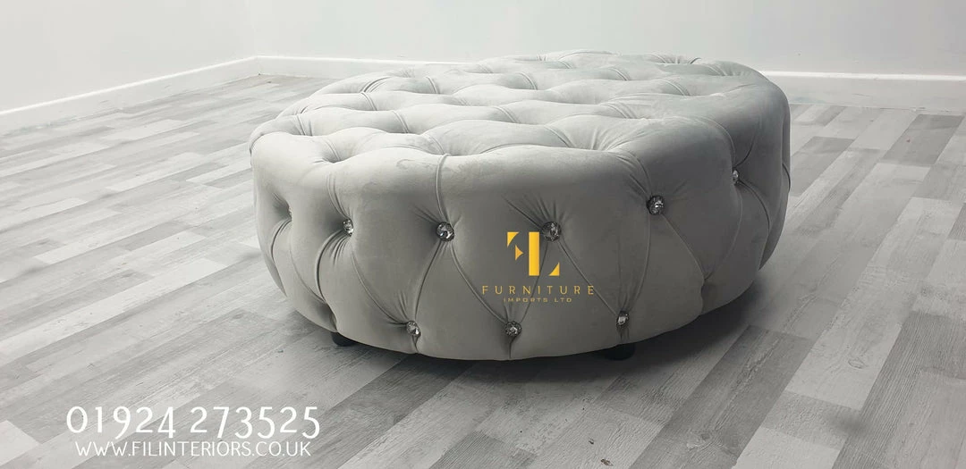 Furniture Imports LTD 3+2 SOFAS Chesterfield Round Sofa FULL UPHOLSTERY Footstool