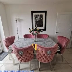 Furniture Imports LTD ALL DINING TABLE SET Valentino Imperial Grey Solid Marble Dining Table Set + Valentino Chairs