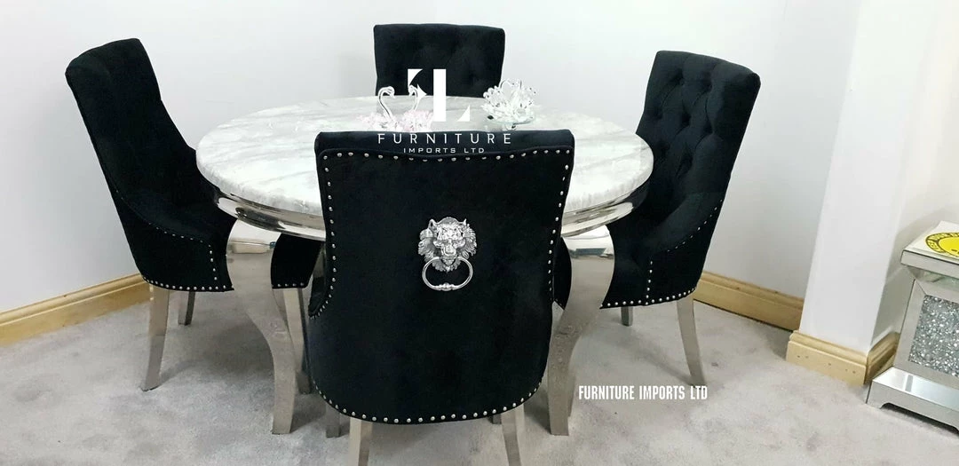 FIL Ashley Round Marble Dining Table + Majestic Velvet Dining Chair ALL DINING TABLE SET