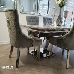 Furniture Imports LTD ALL DINING TABLE SET Phoenix Grey Marble Dining Table Set + Majestic Chairs