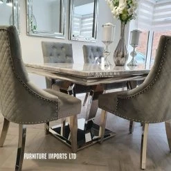 Furniture Imports LTD ALL DINING TABLE SET Phoenix Grey Marble Dining Table Set + Majestic Chairs