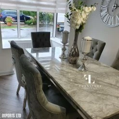 Furniture Imports LTD ALL DINING TABLE SET Phoenix Grey Marble Dining Table Set + Majestic Chairs