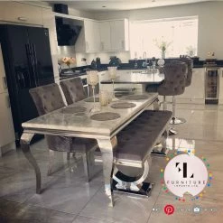 Furniture Imports LTD ALL DINING TABLE SET Chelsea Grey Marble Dining Table Set + Majestic Chairs + Arianna Bench