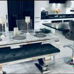 Furniture Imports LTD ALL DINING TABLE SET Chelsea Grey Marble Dining Table Set + Majestic Chairs + Arianna Bench