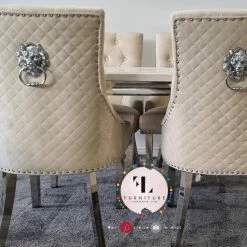 Furniture Imports LTD Chelsea Cream Dining Table Set + Majestic Cream Lion Knockerback Dining Chairs