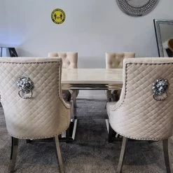 Furniture Imports LTD Phoenix Cream Marble Dining Table Set + Majestic Cream Velvet Dining Chairs ALL DINING TABLE SET