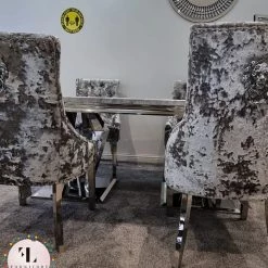 Furniture Imports LTD Phoenix Grey Marble Dining Table Set + Lustro Velvet Dining Chairs