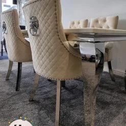 Furniture Imports LTD Chelsea Cream Dining Table Set + Majestic Cream Lion Knockerback Dining Chairs
