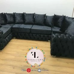 Velvetsofa SOFAS ASHTON LUSTRO CRUSHED VELVET U CORNER SOFA RANGE