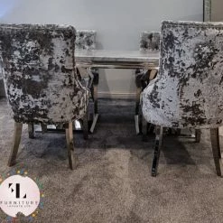 Furniture Imports LTD Phoenix Grey Marble Dining Table Set + Lustro Velvet Dining Chairs