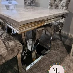 Furniture Imports LTD Phoenix Grey Marble Dining Table Set + Lustro Velvet Dining Chairs