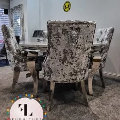 FIL Ashley Round Marble Dining Table + Lustro Velvet Dining Chair ALL DINING TABLE SET