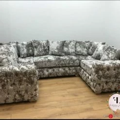Velvetsofa SOFAS ASHTON LUSTRO CRUSHED VELVET U CORNER SOFA RANGE