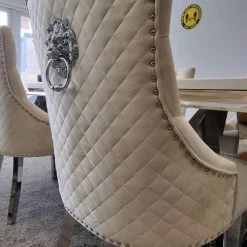 Furniture Imports LTD Phoenix Cream Marble Dining Table Set + Majestic Cream Velvet Dining Chairs ALL DINING TABLE SET