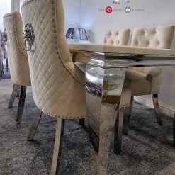 Furniture Imports LTD Chelsea Cream Dining Table Set + Majestic Cream Lion Knockerback Dining Chairs