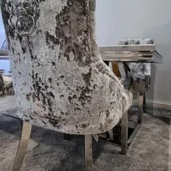 Furniture Imports LTD Phoenix Grey Marble Dining Table Set + Lustro Velvet Dining Chairs