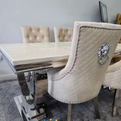 Furniture Imports LTD ALL DINING TABLE SET Arianna Mirrored Cream Marble Effect Dining Table Set + Majestic Cream Dining Chairs