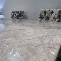 Furniture Imports LTD Phoenix Grey Marble Dining Table Set + Lustro Velvet Dining Chairs