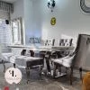 Furniture Imports LTD Phoenix Grey Marble Dining Table Set + Parklane Pewter Velvet Dining Chairs ALL DINING TABLE SET