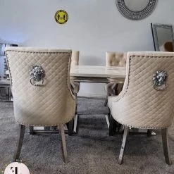 Furniture Imports LTD Phoenix Cream Marble Dining Table Set + Majestic Cream Velvet Dining Chairs ALL DINING TABLE SET