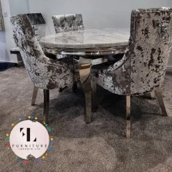 FIL Ashley Round Marble Dining Table + Lustro Velvet Dining Chair ALL DINING TABLE SET