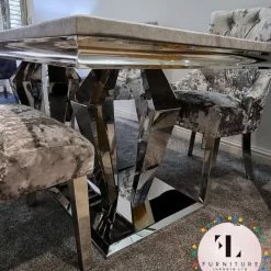 Furniture Imports LTD Phoenix Grey Marble Dining Table Set + Lustro Velvet Dining Chairs