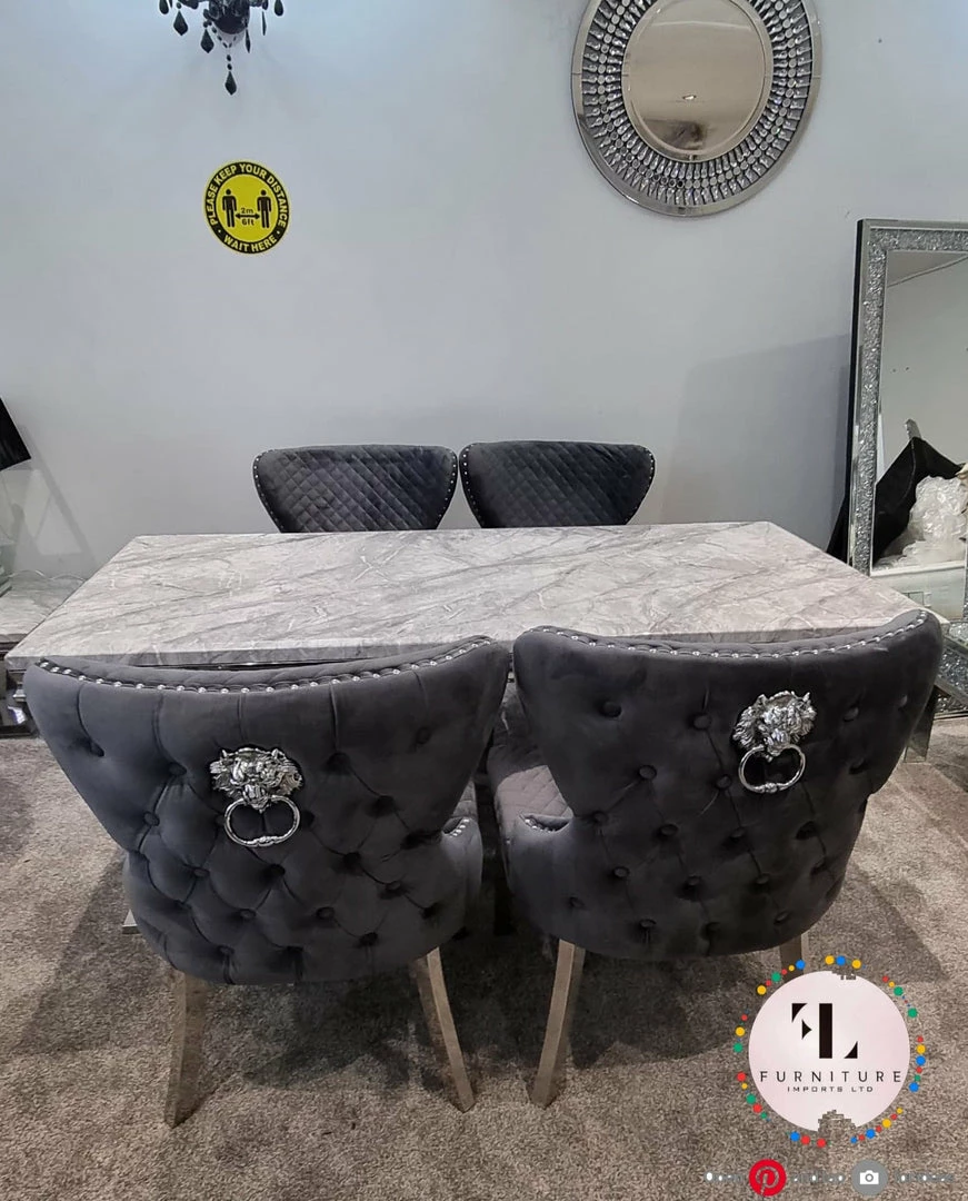 Furniture Imports LTD Valentino Arianna Grey Marble Dining Table Set