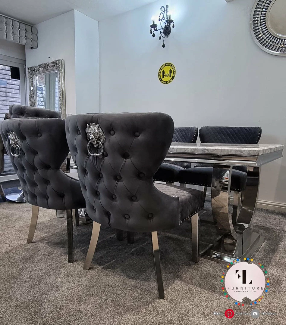 Furniture Imports LTD Valentino Arianna Grey Marble Dining Table Set