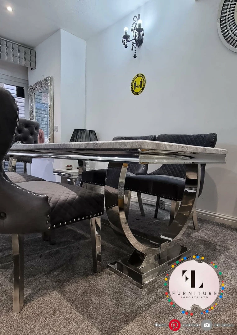 Furniture Imports LTD Valentino Arianna Grey Marble Dining Table Set