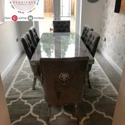Furniture Imports LTD ALL DINING TABLE SET Arianna Mirrored Grey Marble Effect Dining Table Set + Majestic Chairs