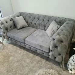 Furniture Imports LTD SALE ITEMS Hermes 3+2 Silver Velvet + Chrome Legs