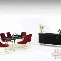 Furniture Imports LTD Anka Dining Table Set In Black With Gold Legs ALL DUBAI DINING & OCCATIONAL RANGES