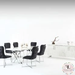 Furniture Imports LTD Luna Dining Table Set In White With Black Or Grey Chairs Chrome Legs