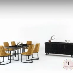 Furniture Imports LTD Anka Black Static Dining Table Set With Black Legs ALL DUBAI DINING & OCCATIONAL RANGES