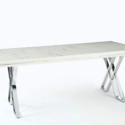 Furniture Imports LTD Luna Dining Table Set In White With Black Or Grey Chairs Chrome Legs