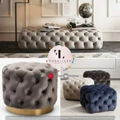 TURKISH DUBAI SOFA COLLECTION Chesterfield Luxury Velvet Footstools/Pouffe - Only For Dubai Sofa