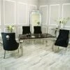 Furniture Imports LTD Imperial Grey Dining Table + Majestic Lion Knocker Back Plush Velvet Dining Chairs