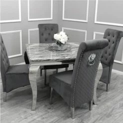 Furniture Imports LTD Imperial Solid Marble Table With 4 Sofia Lion Knocker Chairs