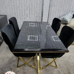 Furniture Imports LTD Karla Gold Metal Finish Dining Table Set + 4 Dining Chairs