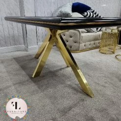 Furniture Imports LTD Karla Gold Metal Finish Dining Table Set + 4 Dining Chairs