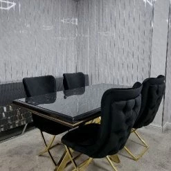 Furniture Imports LTD Karla Gold Metal Finish Dining Table Set + 4 Dining Chairs