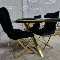 Furniture Imports LTD Karla Gold Metal Finish Dining Table Set + 4 Dining Chairs