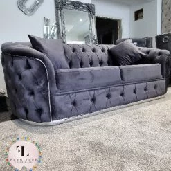 TURKISH Khalifah Sofa 3+2 - Steel & Chrome Plush Velvet