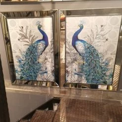 Furniture Imports LTD 3D Glitter Peacock Wall Art Set Of 2