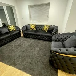 TURKISH SALE ITEMS BVLGARI 3+2 SEATER BLACK VELVET + GOLD DETAILING
