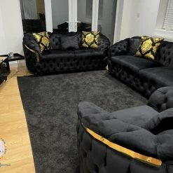 TURKISH SALE ITEMS BVLGARI 3+2 SEATER BLACK VELVET + GOLD DETAILING