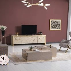 Furniture Imports LTD DUBAI OCCATIONAL FURNITURE NAPOLI TV UNIT Cream And Gold